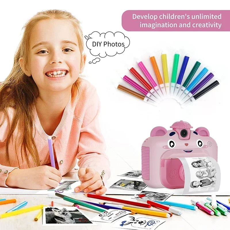 New Instant Print Camera with Thermal Paper Kids Printer Digital Photo Camera Girl Toy Child HD Camera Video Boy Birthday Gift