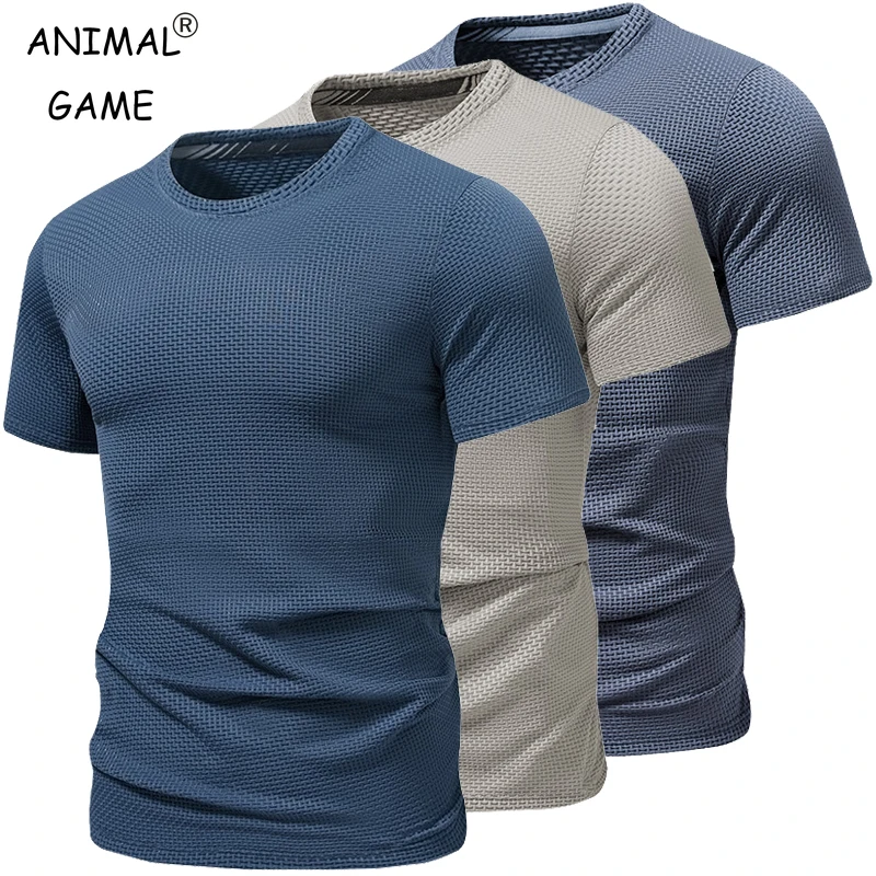 Summer Ice Silk Streetwear Mens Short Sleeve Solid Color T-Shirts Breathable Basic T-shirt Beach  Lightweight T Shirt Homme