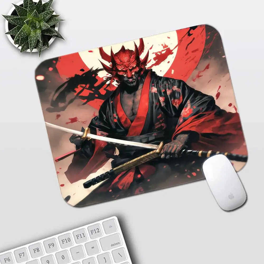 Table Mat For Games White Green Oni Warrior Japanese Robe Blue Smoke Ghost Background For Laptop Bedroom Learning Pad
