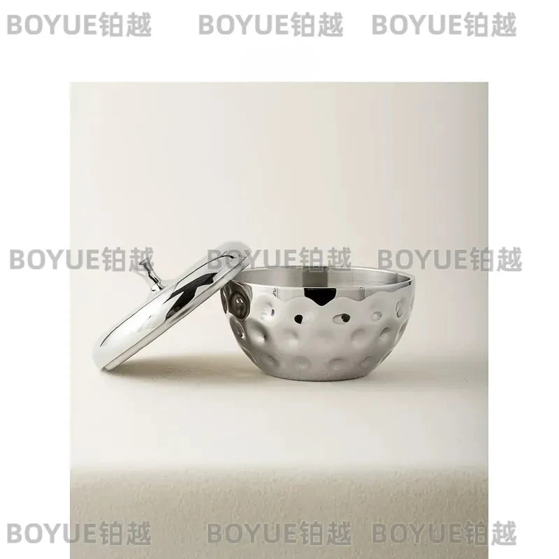 European Stainless Steel Storage Container Creative Candy Snack Box with Lid Household Double Ice Bucket for Kitchen Party