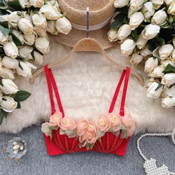Chic Three-dimensional Flower Dingzhu Corset Bustier Tank Top Sling Crop Versatile for external wear