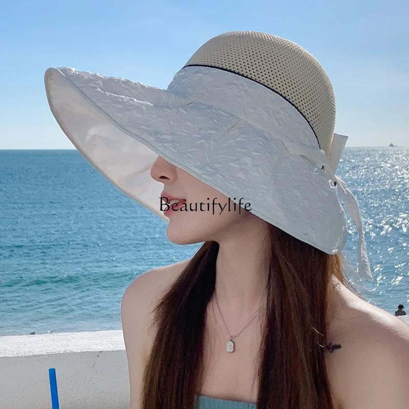 Breathable Hollow Sun Hat for Female, UV Protection, Foldable, Summer, New