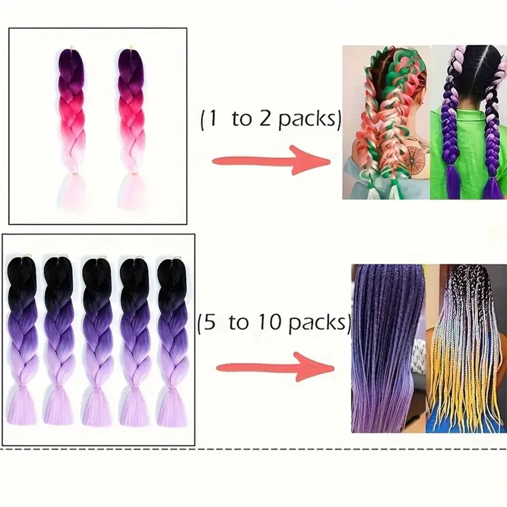 Perruque Synthétique Tressée au Crochet Ombré Coloré, Extension de Cheveux, DIY, Noël, Cosplay, ix, Femme, Fille, Ultraviolets, 1Pc