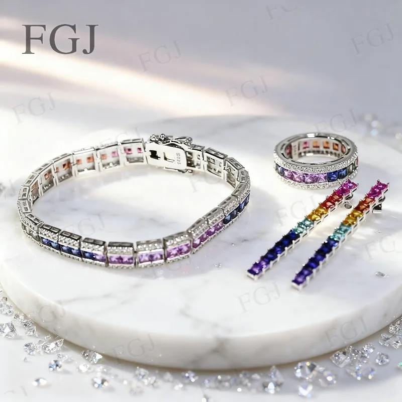 

Custom Jewelry Set Lab Grown Gemstone Princess Cut Whole Set Include Ring Earring Bracelet For Women Men Party Jewelry Gifts