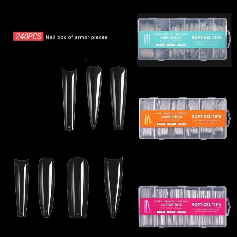 G99E 1 Box/box Long Gel Tips Full Cover Fake Nails Luxury Soft Gel Press On Nails DIY Manicure Salon Supply