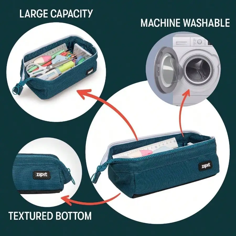 レニー ペンシル、大容量ジッパーポーチ、学校、文房具バッグ、ティーン、女の子、男の子、大人、ティール