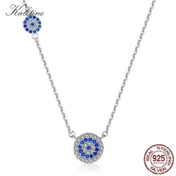 KALETINE Fashion 925 Sterling Silver Evil Eye Necklace Blue CZ Evil Eye Charm Long Women Necklace Pendants Link Chain KLTN042