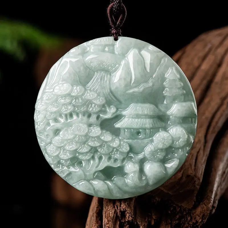 

Новый круглый кулон из жадеита с пейзажным изображением, двусторонний, для мужчин и женщин, нефритовый кулон с пейзажем