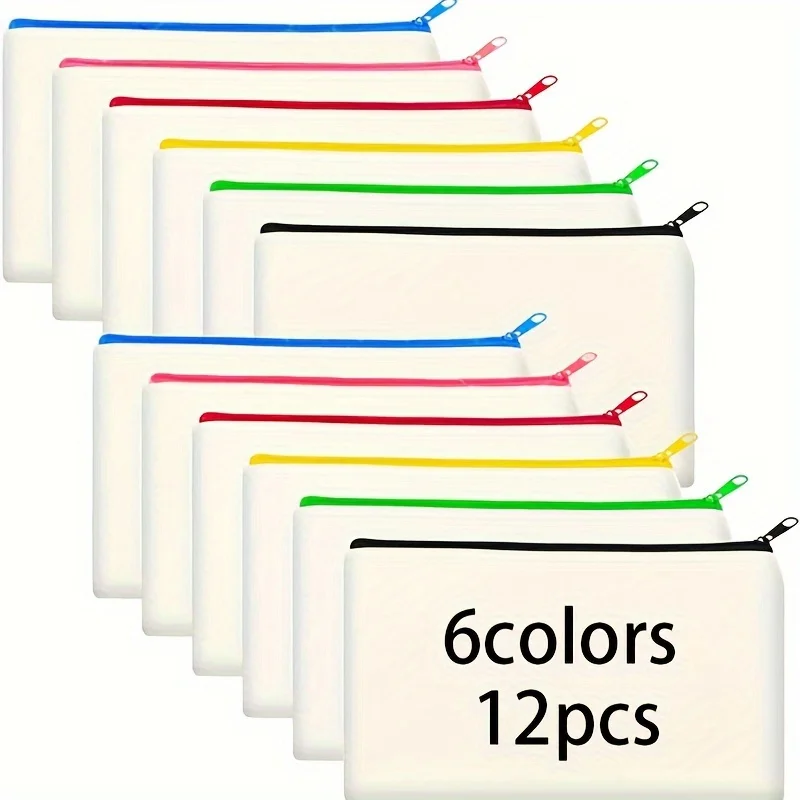 12er-Pack leere Canvas-Reißverschlusstaschen, Federmäppchen und Kosmetiktaschen aus Stoff, DIY-Bastel-Reisestiftetui