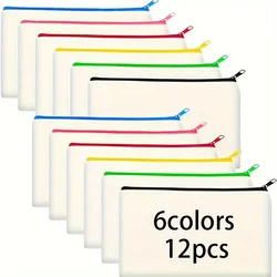 12-Pack Blank Canvas Zipper Pouch Bags, Fabric Pencil & Cosmetic Cases, DIY Craft Travel Pen Cases