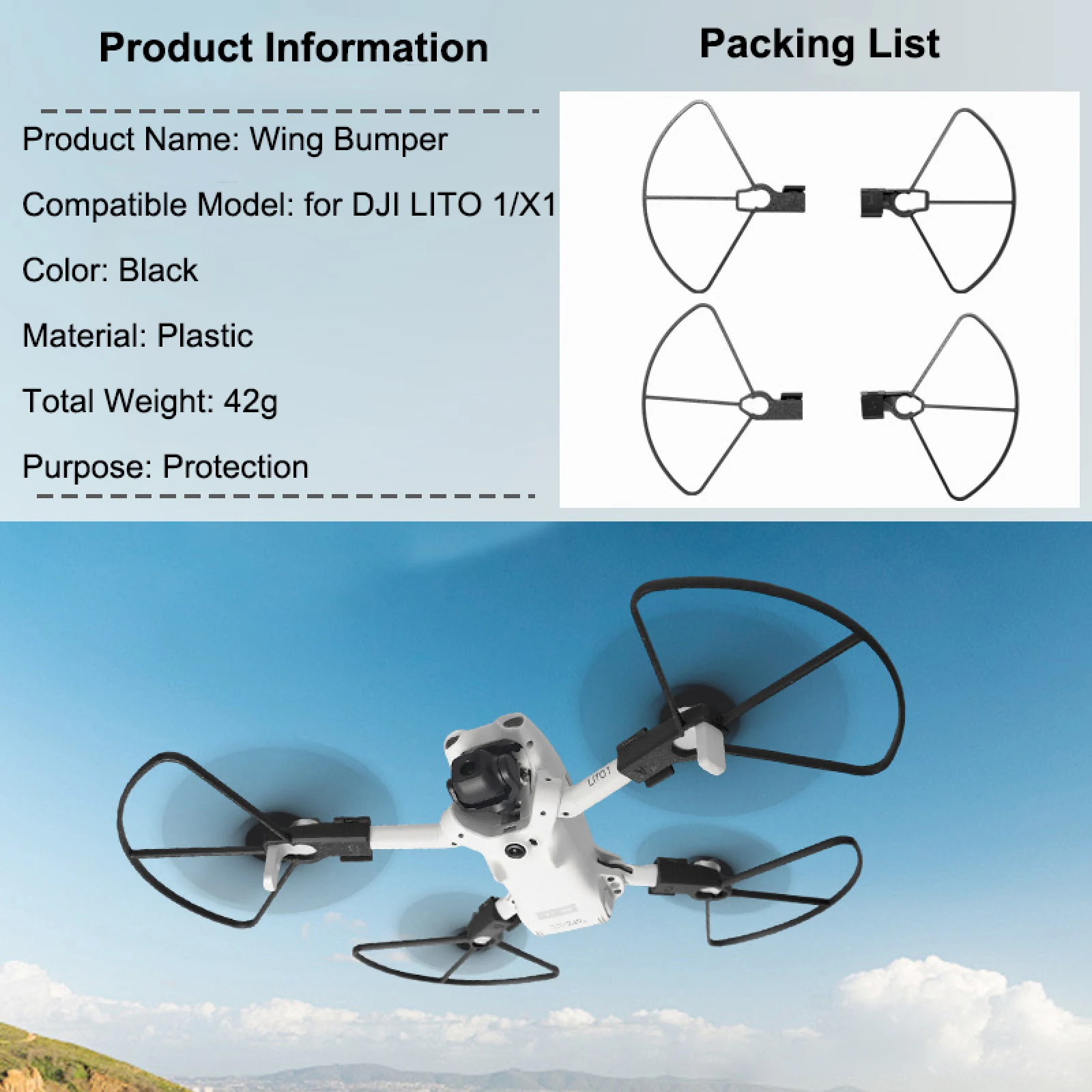 

Propeller Guard for DJI LITO 1 LITO X1 Ultra Light 42g Crash Protection Bumper Full View Landing Safe Accessory