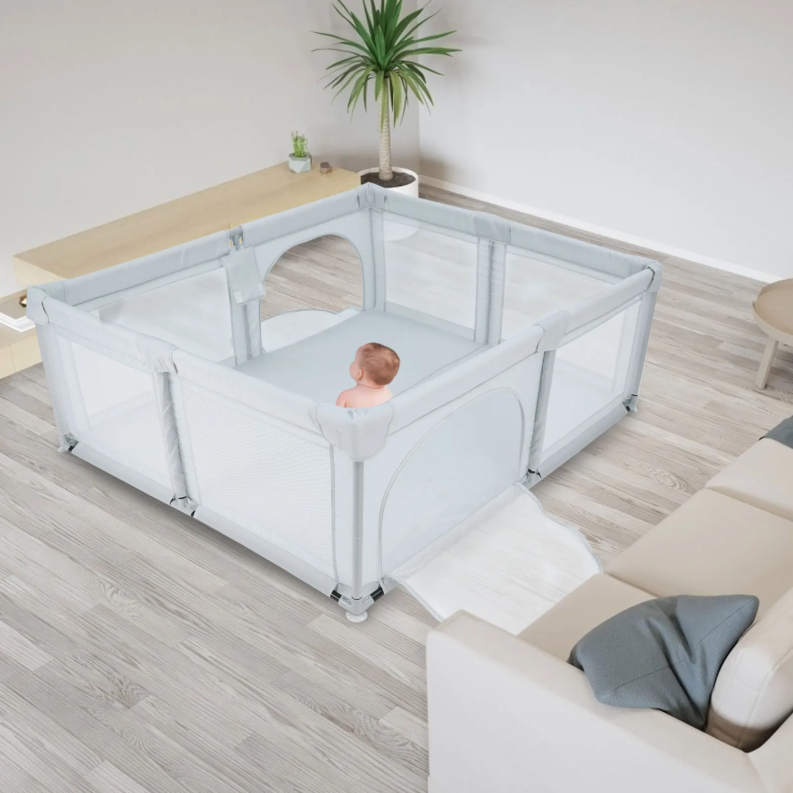 Valla de juego para niños, parque infantil para bebés, parque infantil para interiores, centro de actividades de seguridad para niños con malla transpirable, parque infantil para el hogar