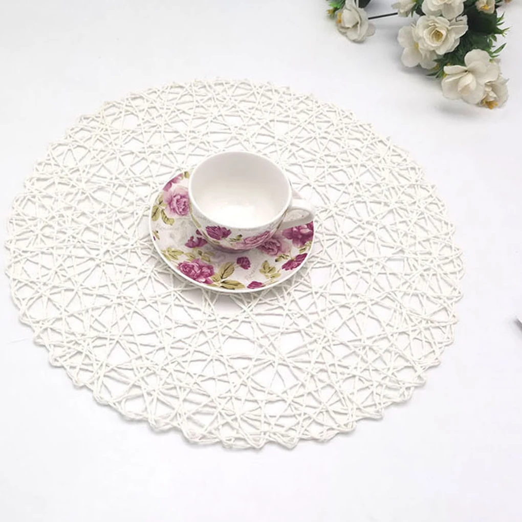 6PCS/Set Nordic Style Placemats Restaurant Hollow Table Mat  Woven Knitting Kitchen Decoration Table Mat Pad Cup Coaster 38CM