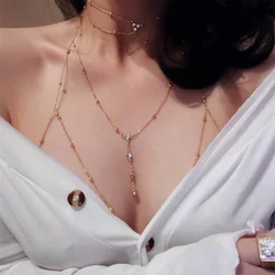 Summer Sexy Chest Chain Bra Bikini Metal Body Chain Jewelry for Women Beach Harness Crystal Body Chain Decoration Jewelry