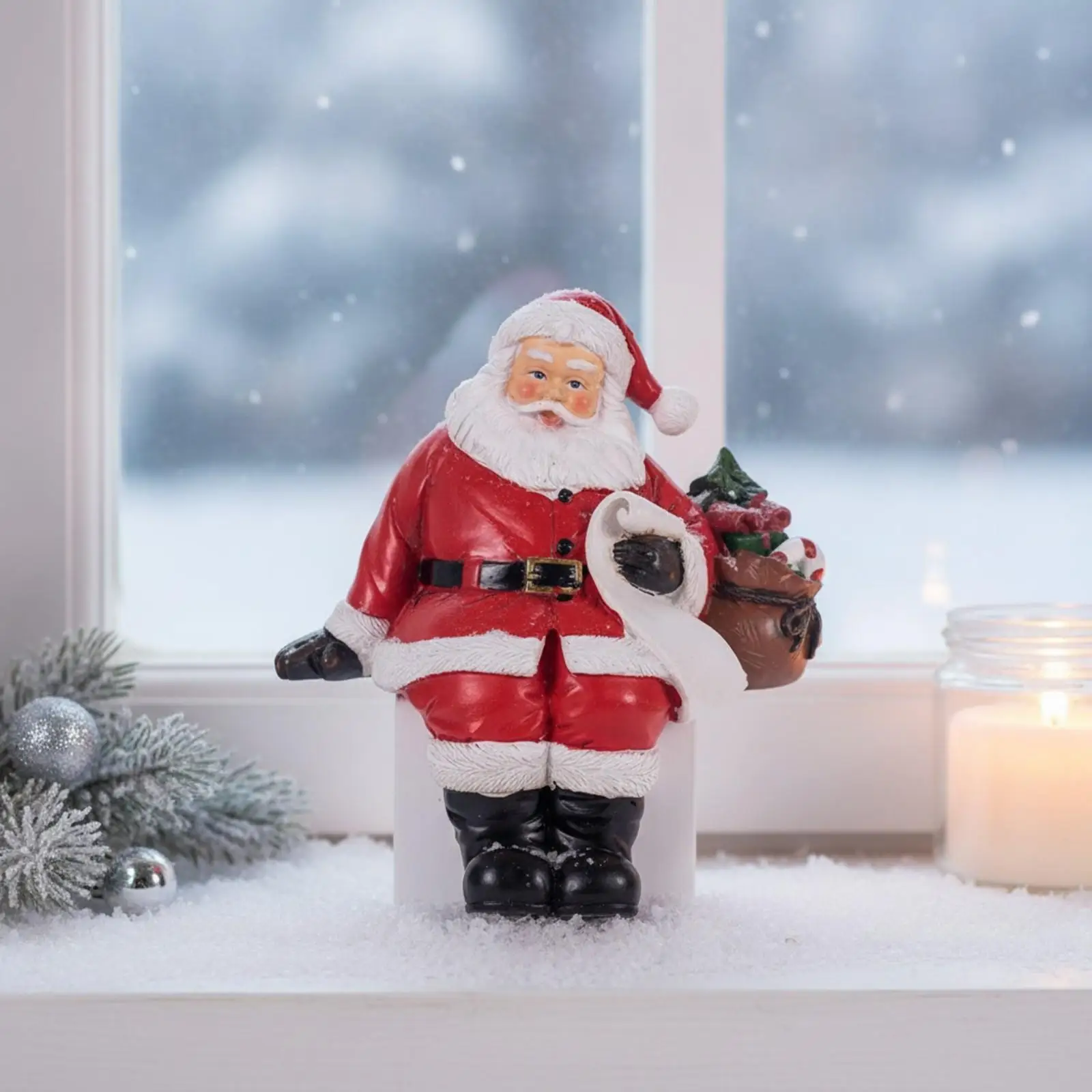 Festive Santa Resin Sculpture Christmas Decorations for Living Room Entryway Table Desk Window Sill Display