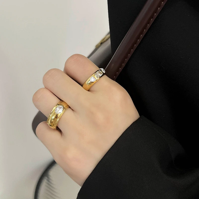 Cubic zirconia stone band rings stainless steel rings for women minimalist simple elegant jewelry non tarnish jewelry