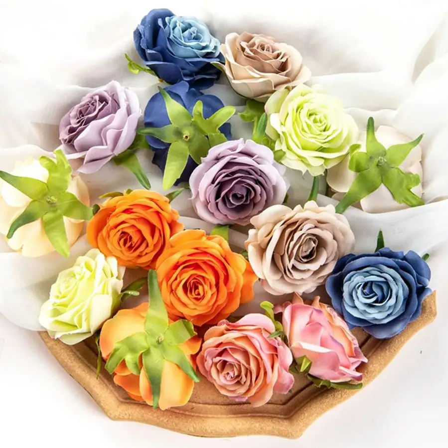 

100pcs Silk Artificial Flower Rose Christmas Home Festival Decor Wedding bridal bouquet Outdoor Garden arch wall Diy Gift Box