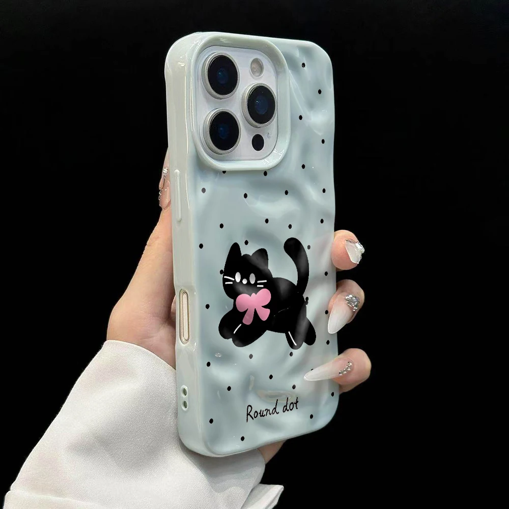Polka Dot Niedliche Kätzchen-Druck Handyhülle für iPhone 17 16 15 14 13 12 11 Pro Max 14 Plus 17Air Falten-Wellen Weiche Silikonhülle – Detail 10
