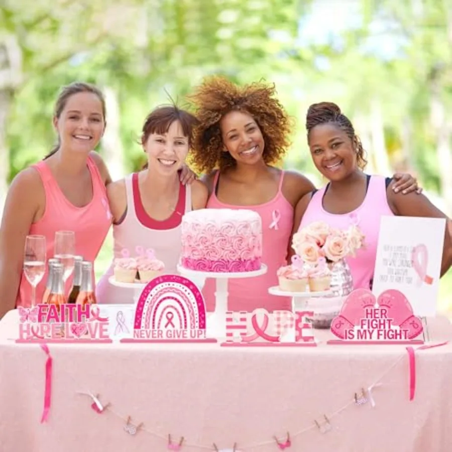 Breast Cancer Awareness Centeroieces 4pcs Breast Cancer Pre Theme Centerpieces Pink Ribbon Boxing Glove Design Detachable Wood