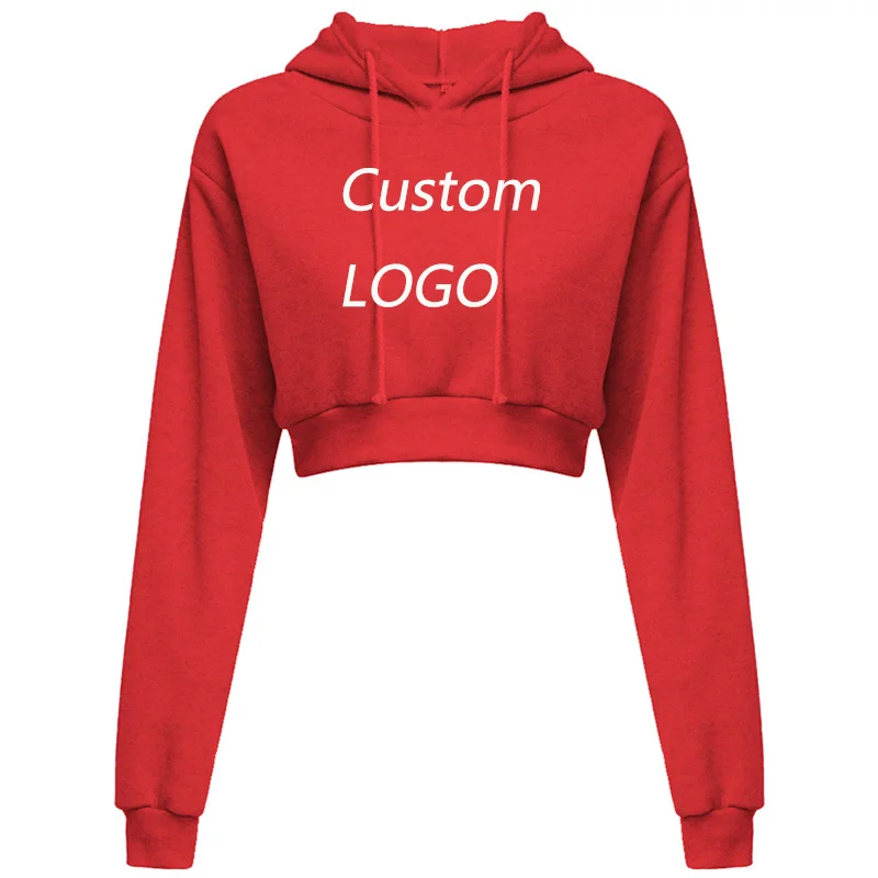 

Customized LOGO sexy solid color hoodie for women with exposed belly button, short casual top with exposed belly button, pullove