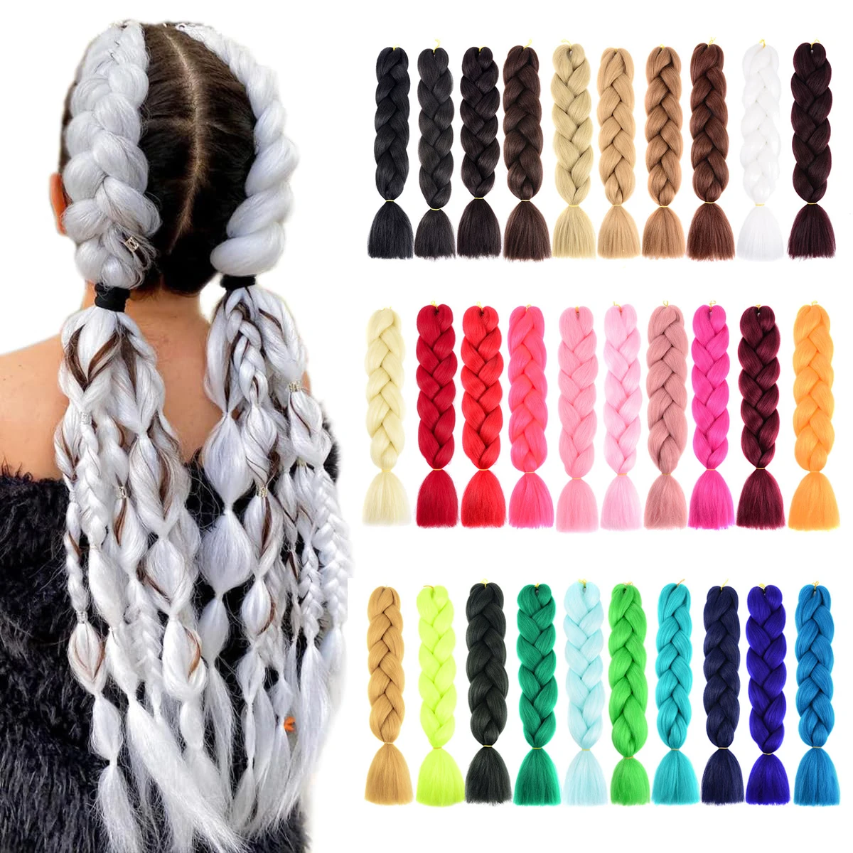 

WonderLady 24 Inch Synthetic Hair Extensions 100g Ombre Braiding Hair For Women Girls Kids DIY African Jumbo Braids Crochet Hair