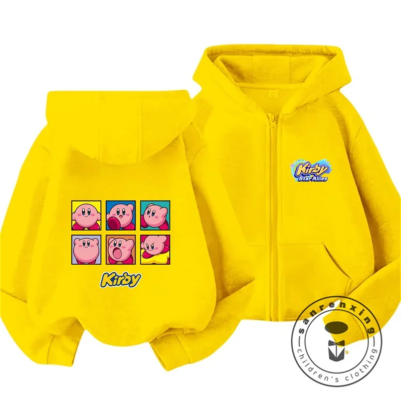 

Милые детские толстовки на молнии Kirby с мультяшным принтом, осенне-зимний свитшот с длинными рукавами, повседневный топ для мальчиков и девочек