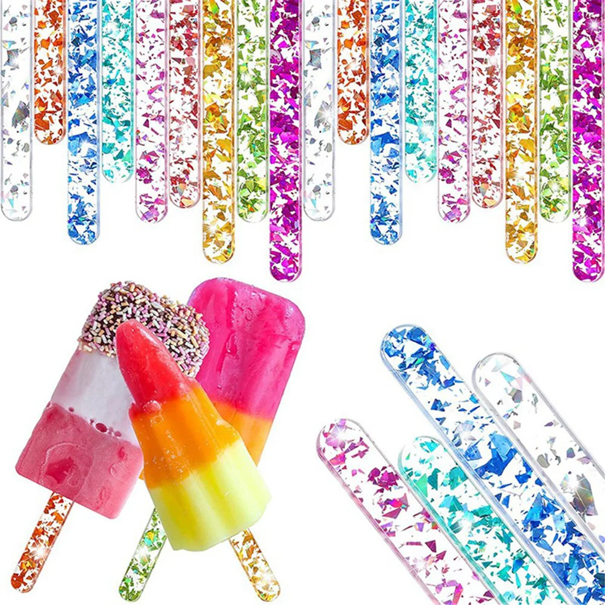 

Fast！Acrylic Sticks Reusable Cakesicle Sticks Cake Ice Sticks Ice Cream Cakesicle Mold for Home Cake Candy Party Craft E