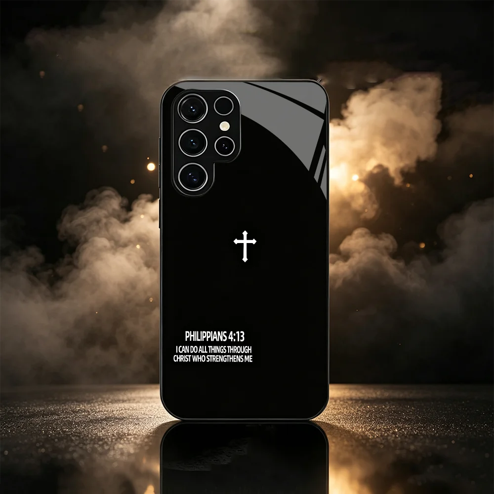 Faith Scripture Cross Phone Case s26 ultra case s25 ultra Glass phone case for Samsung Galaxy S26 25 24 23 22 21 FE Ultra Plus