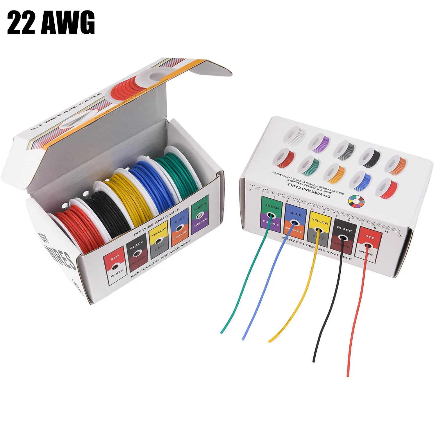 Kit de Fios de Silicone 22 AWG, 5 Cores, Fio Elétrico de Cobre Estanhado Trançado de 22 Gauge, Cabo Flexível para Conexões, Fiação Multigauge para Arduino, Carros RC, Barcos, Drones e Projetos DIY