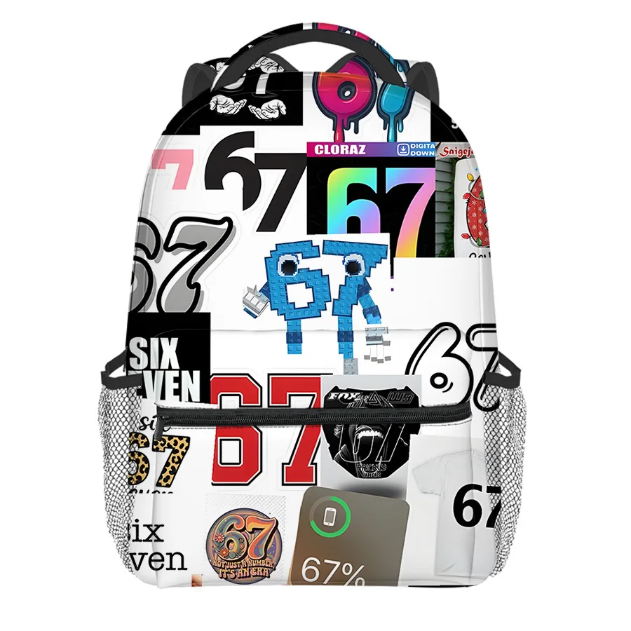 Classic Popular Funny 67 six seven student Bookbag Notebook Backpacks 3D Print Oxford Waterproof Boys/Girls Travel Backpacks