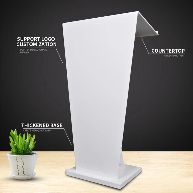 Acrylic Reception Desk Conference Host Simple Multimedia Podium Customizable Logo Support for Business Office Use