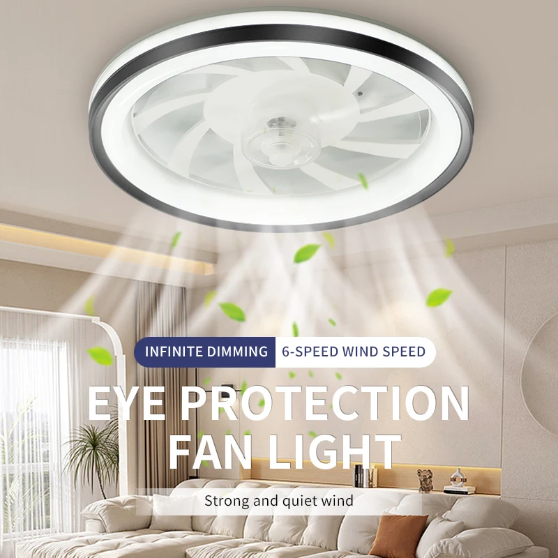 Luz de techo inteligente con ventilador, Control remoto, decoración de dormitorio con atenuación, aspas de aire invisibles, energía LED Savi