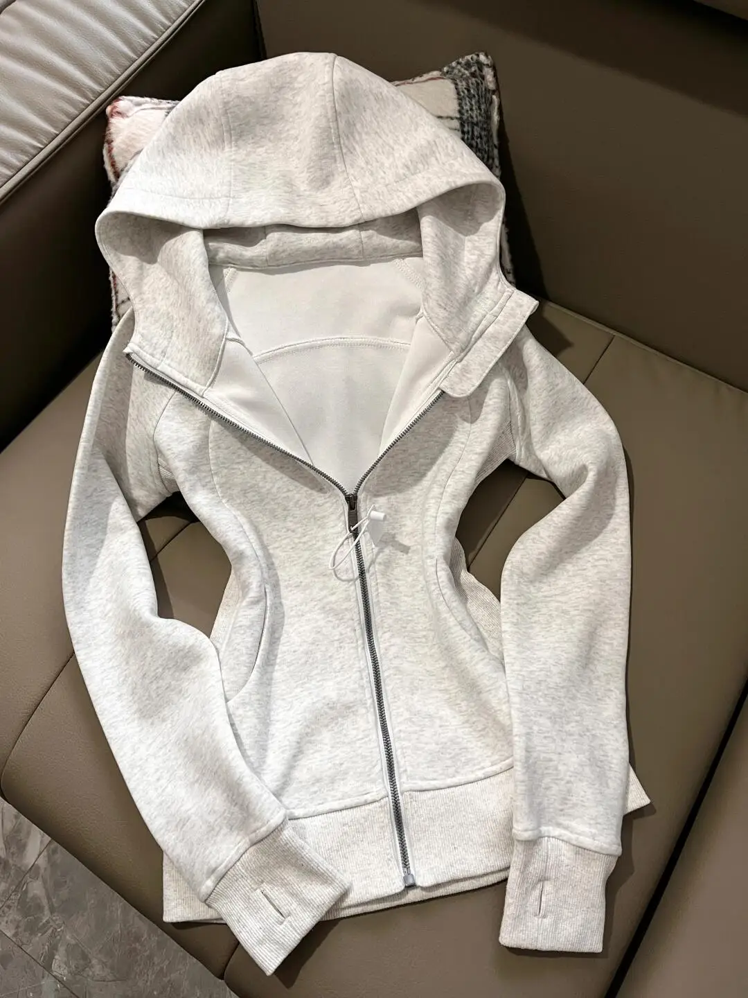 

American Grey Shoulder Slim Fit Hoodie Coat For Women Spring Autumn Wear New Collection Hoodie Zipper Style Grey Jacket Top