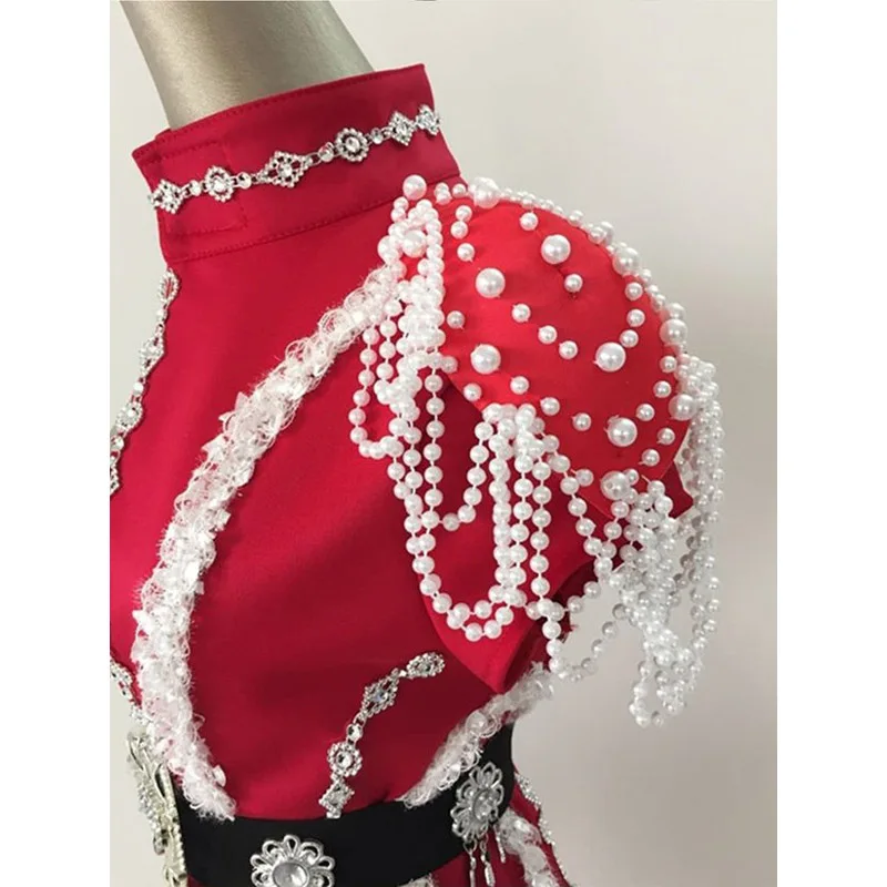 Patchwork Space ไนท์คลับบาร์เครื่องแต่งกาย Ds นักร้องหญิงเซ็กซี่ Dj Stage ชุดเพิร์ลฝ่ายเดียวเสื้อคลุมเต้นรําชุดบอดี้สูทสําหรับสตรี