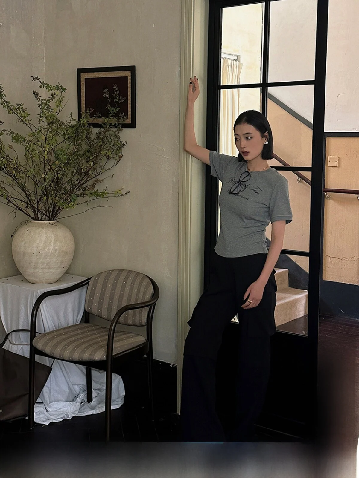 

Casual Wide Leg Suit Pants High Waist Straight Leg Long Pants Original Sle R54B0520524 for Spring 2024