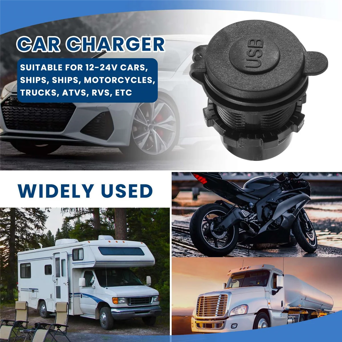 AT77 5V 4.8A 12V 24V 자동차 선박 Rv용 듀얼 USB 충전기 소켓 어댑터 전원 소켓