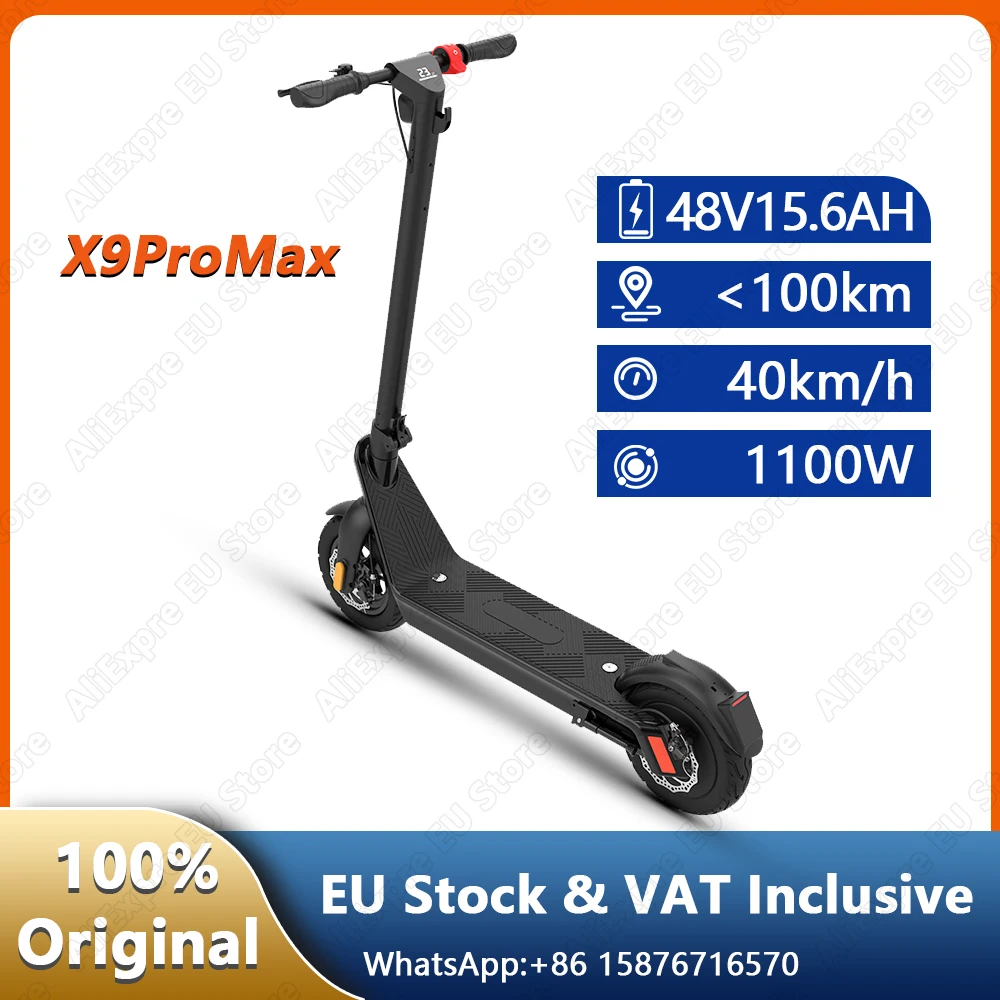 Scooter électrique X9 Plus/Pro Max pour adulte, pointe 1000/1100W, batterie amovible 36/48V 15,6AH, pneu antidéflagrant, Scooter léger