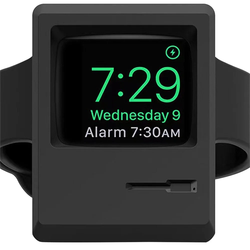 For Apple Watch 7 6 5 4 IWatch 3 2 1 Charging Dock Silicone Charger Stand Holder Retro Computer Pattern Keeper Bracket Base