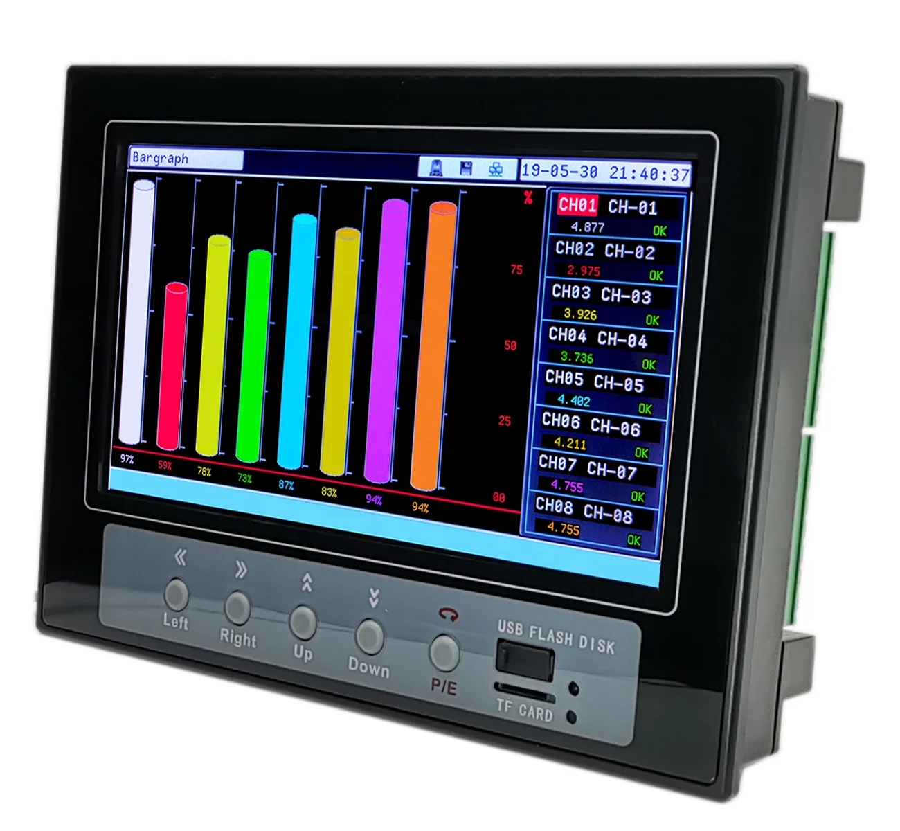 MPR4200S:7''Super Thin 8 Channel Universal Digital Color Paperless Pressure &Temperature Chart Recorder with USB+8 Relay+RS485