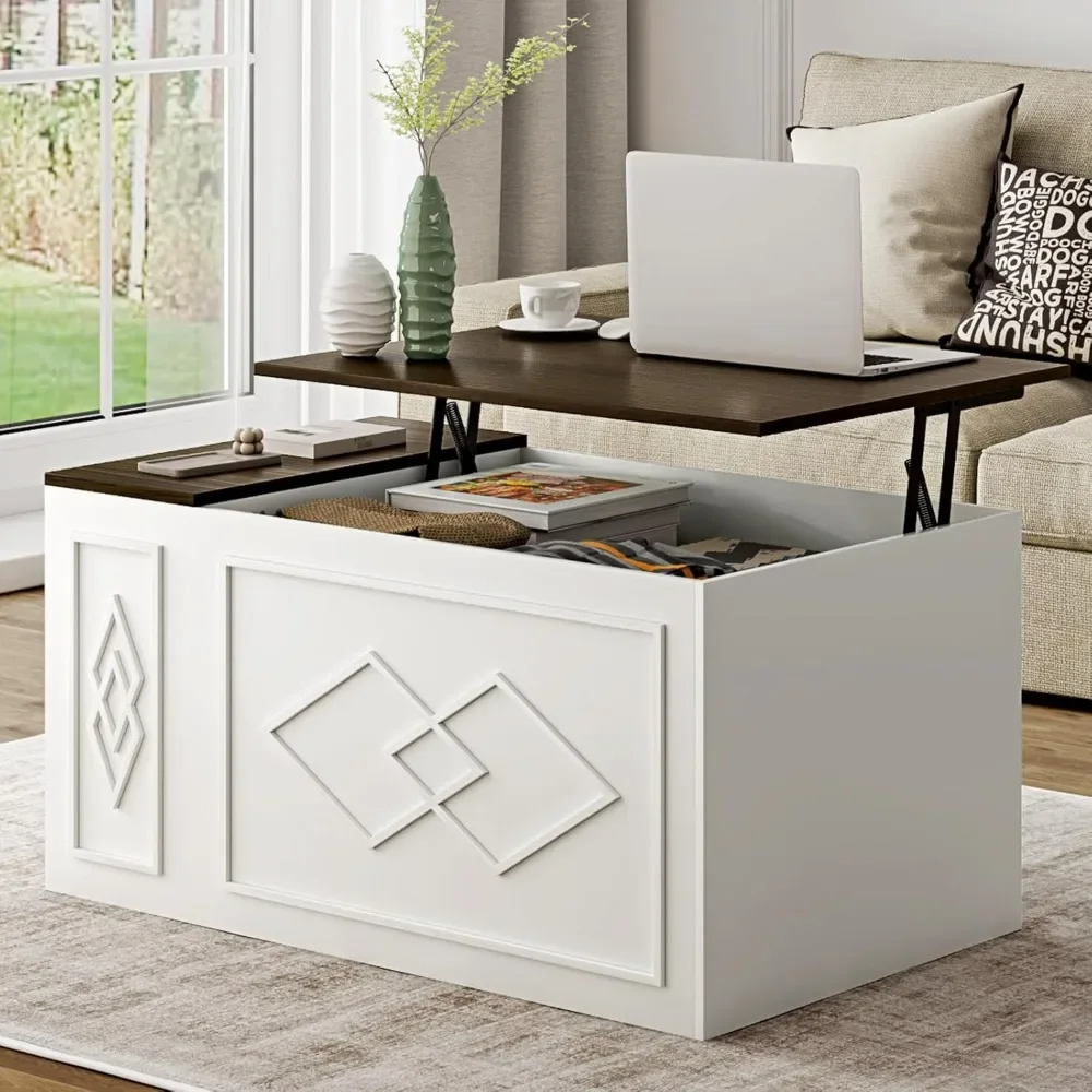 Lift Top Coffee Table, 39.4" Farmhouse Coffees Tables with 3 Large Hidden Storage, Rectangle Coffees Tables, Coffee Table