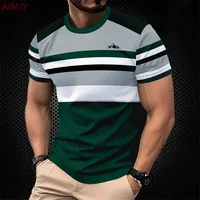 T-shirt imprimé rayé pour hommes, décontracté, col rond, manches courtes, à la mode, pour l'extérieur, été 1