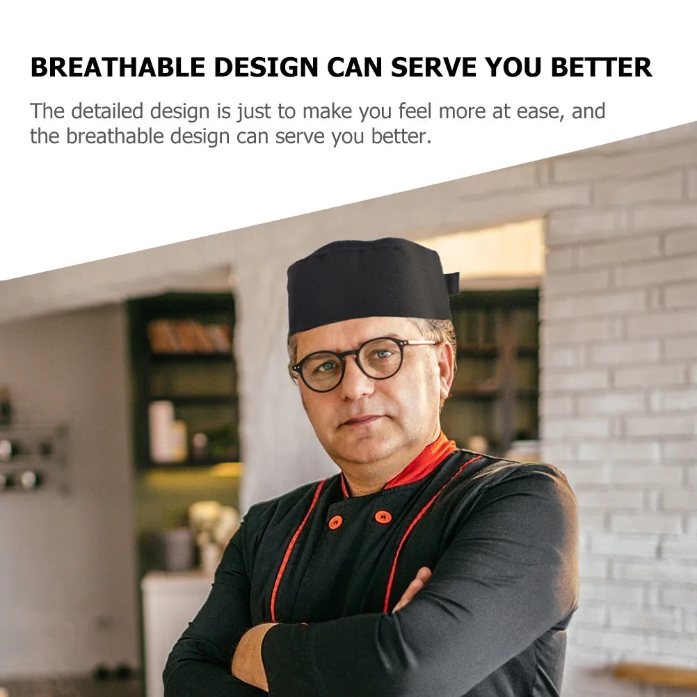 3pcs Black Chef Hat Breathable Mesh Kitchen Cap Unisex Durable Adjustable One Size Fits Most Cooks Bakers Catering Schools Chef