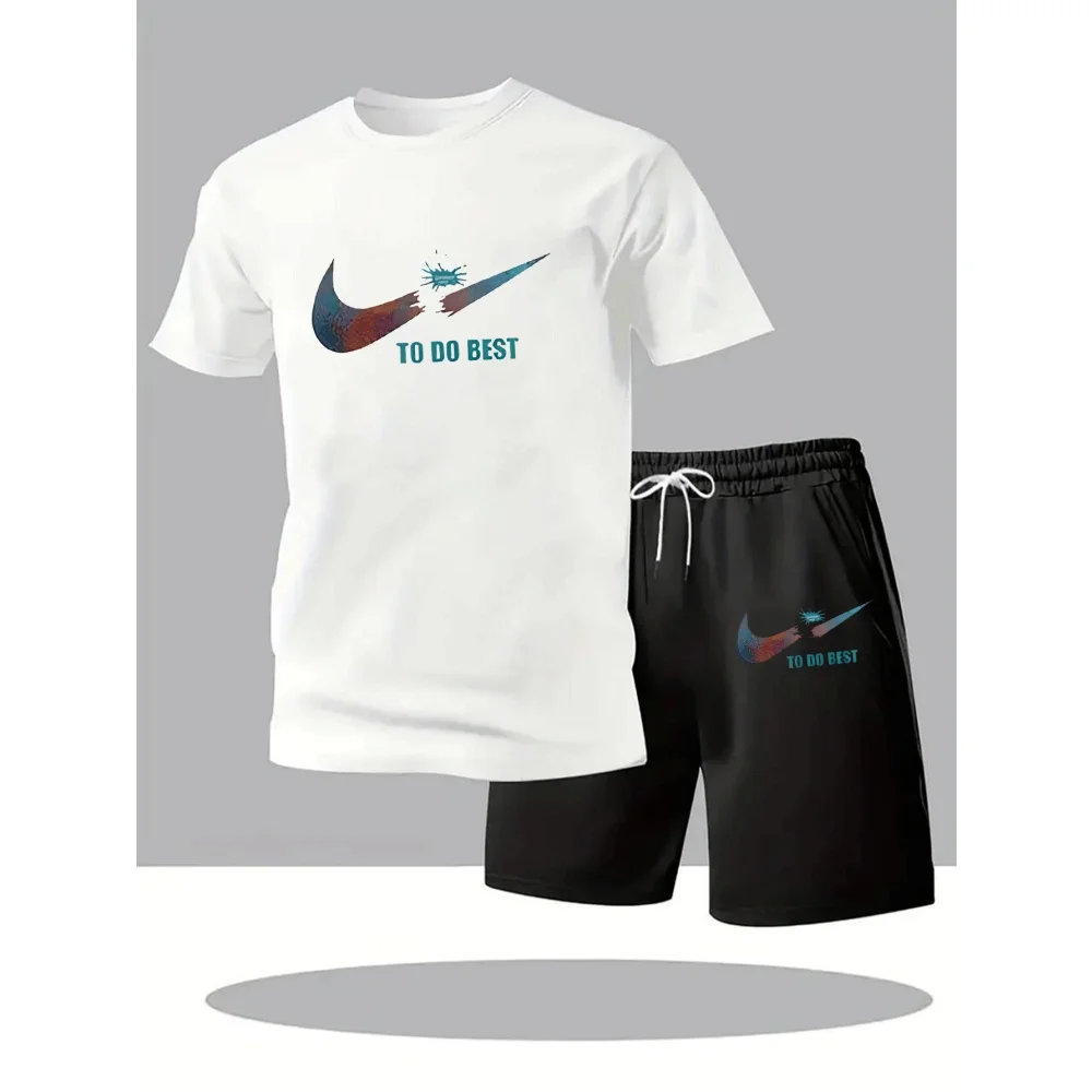 New Summer Sportswear Men's Suit Fashion Two-Piece Sports Fitness Running Casual Quick Drying Short Sleeved Shorts Set Men