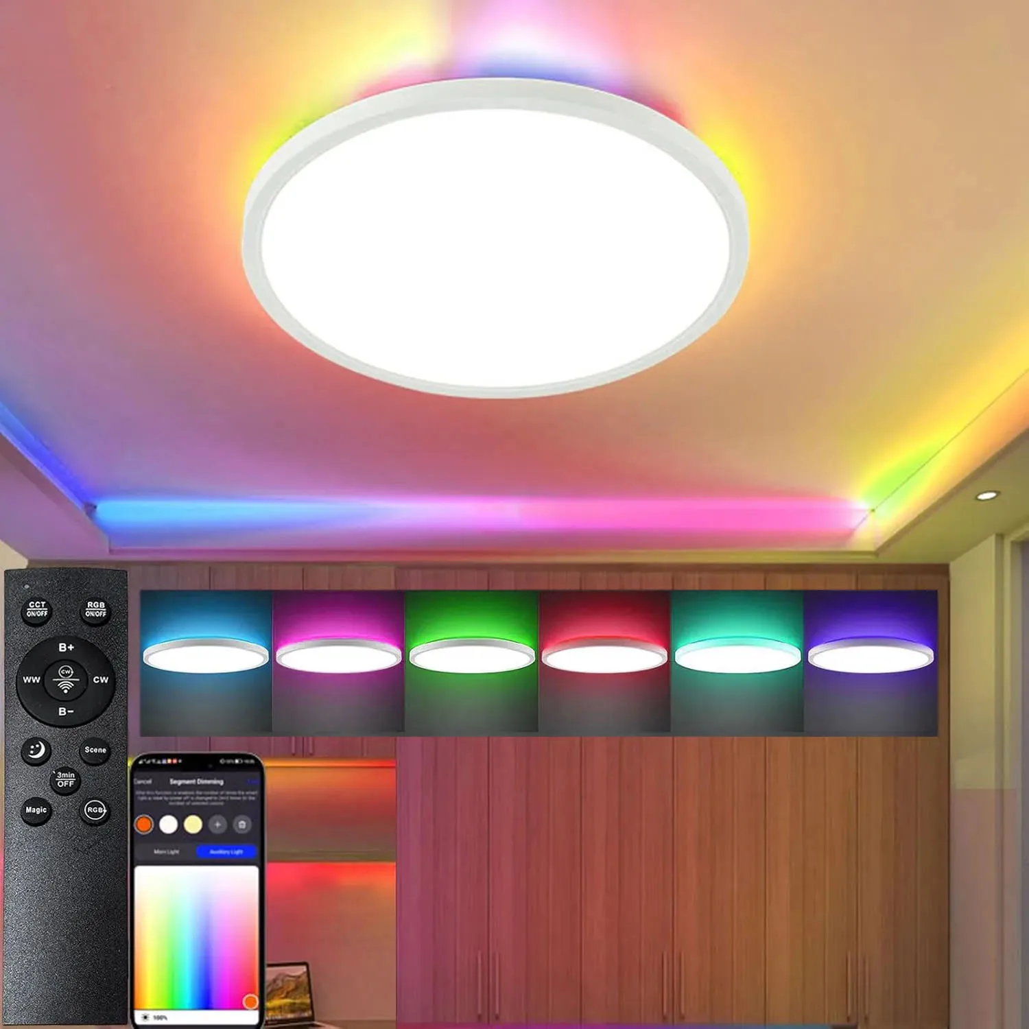 

Smart LED RGB Ceiling Light 3000-6500K Night Light With Remote Control 24W Backlit Ceiling Lamp For Room Decoration