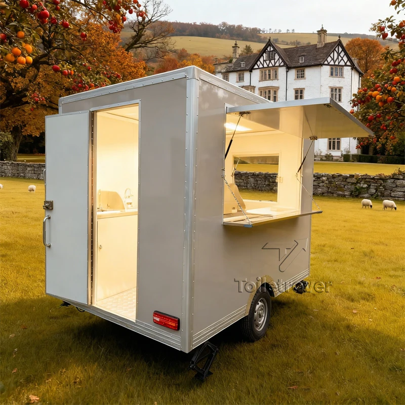 Vintage Waffle Food Truck Stainless Steel Food Trailer Hot Dog Food Truck Trailer with Full Kitchen with Heating and Air