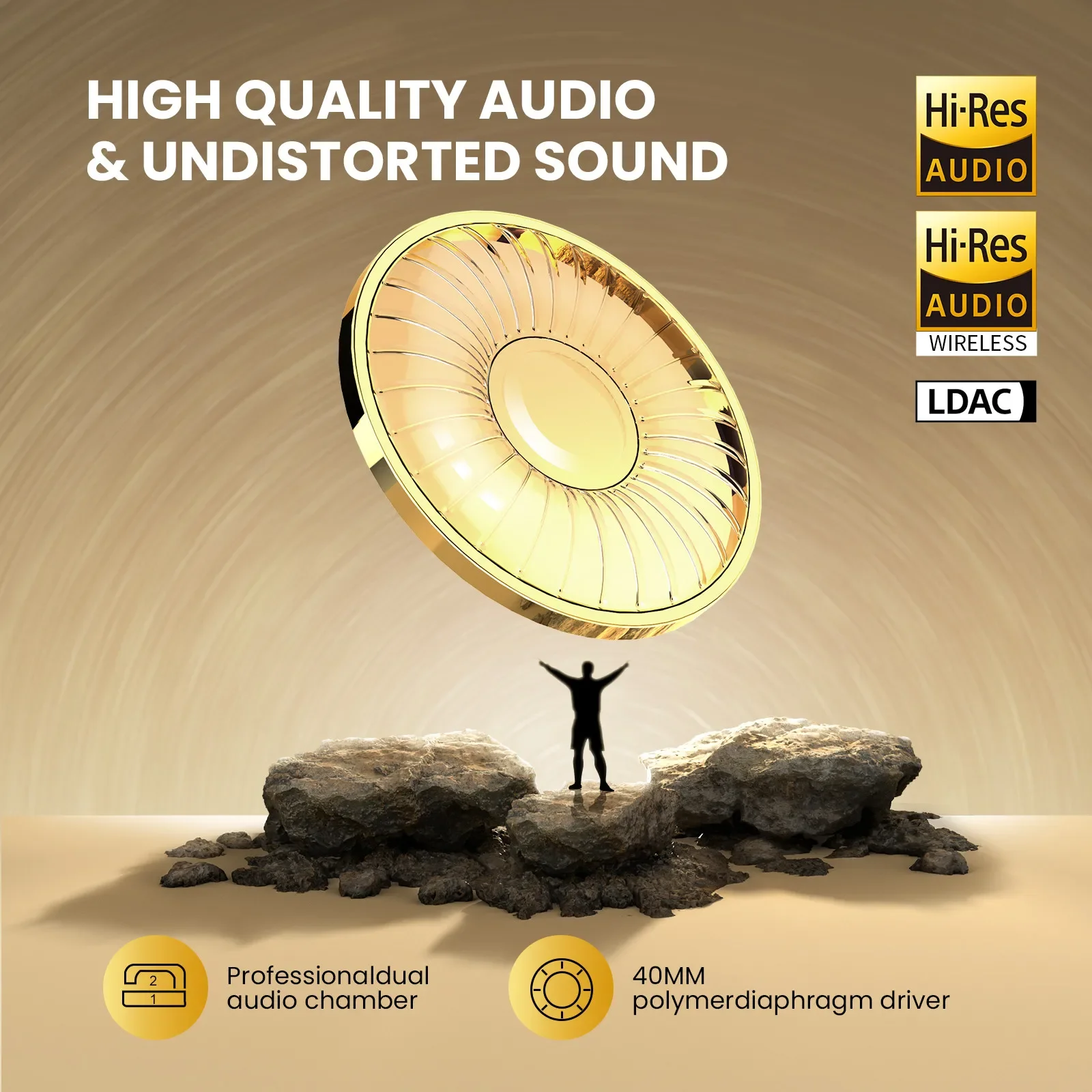 Oneodio A5 Cuffie Bluetooth 5.4 43dB ibrido attivo con cancellazione del rumore Cuffie wireless ad alta risoluzione LDAC Audio con microfono ENC