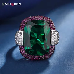 2023 Vintage 12*16MM Ruby Emerald Rings Lab Diamond Wedding Bands Gemstone Cocktail Party Fine Jewelry Female Anniversary Gifts