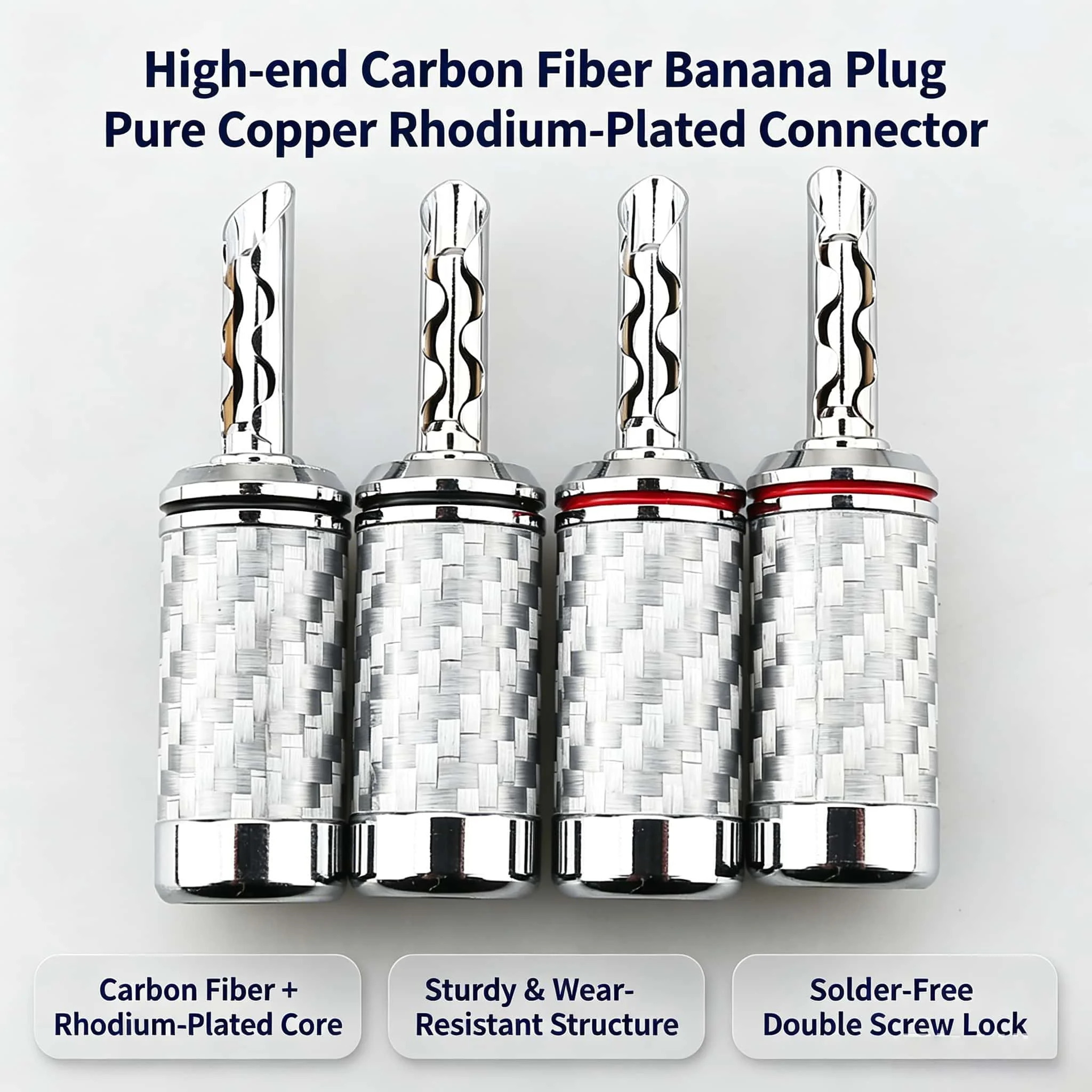 4Pcs Rhodium Plated Carbon Fiber BFA Banana Plug Screw Locking Solder-Free Speaker Cable Connector DIY HIFI Audio 4mm