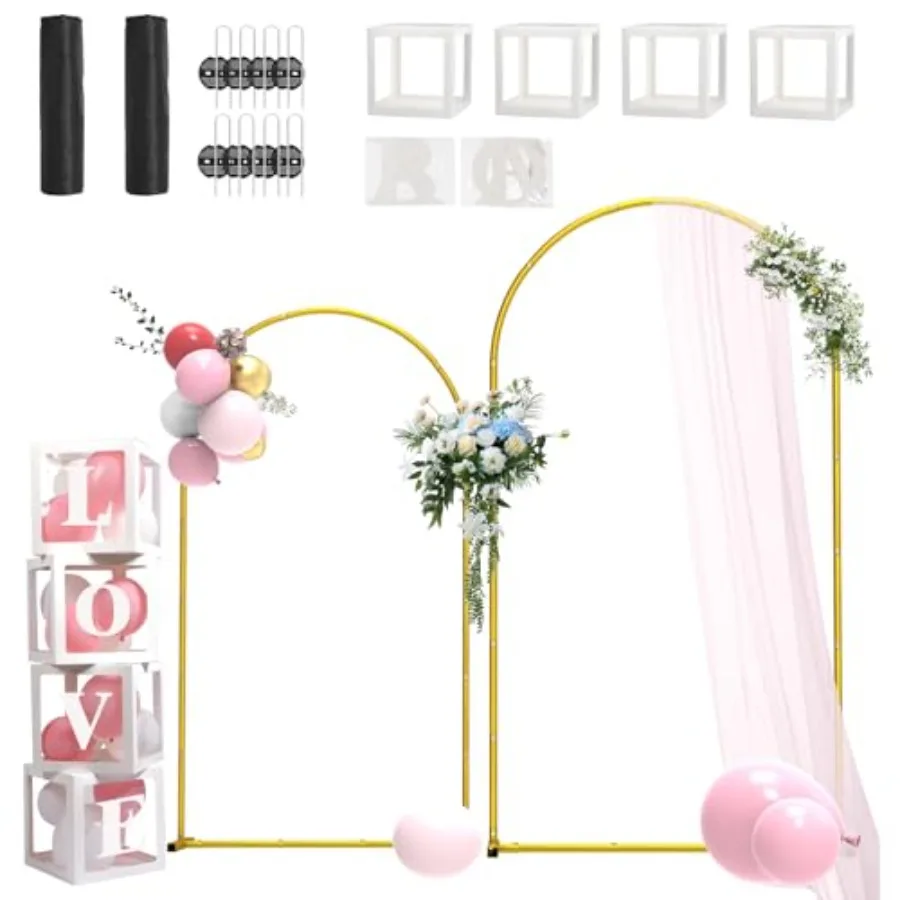 

Золотая металлическая подставка для свадебной арки, набор из 2 подставок для арки воздушных шаров 7,2 фута 6 футов для свадебной церемонии, детского душа, дня рождения, вечеринки Gr