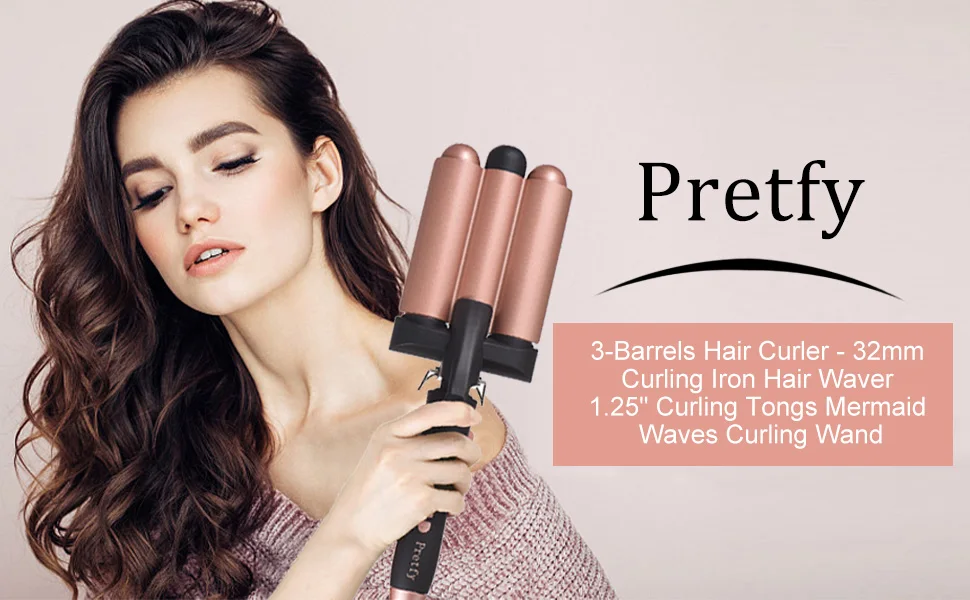 

Плойка для завивки волос Pretfy с 3 стержнями, 32 мм, для создания волн, с регулировкой температуры и ЖК-дисплеем, инструмент для укладки волос
